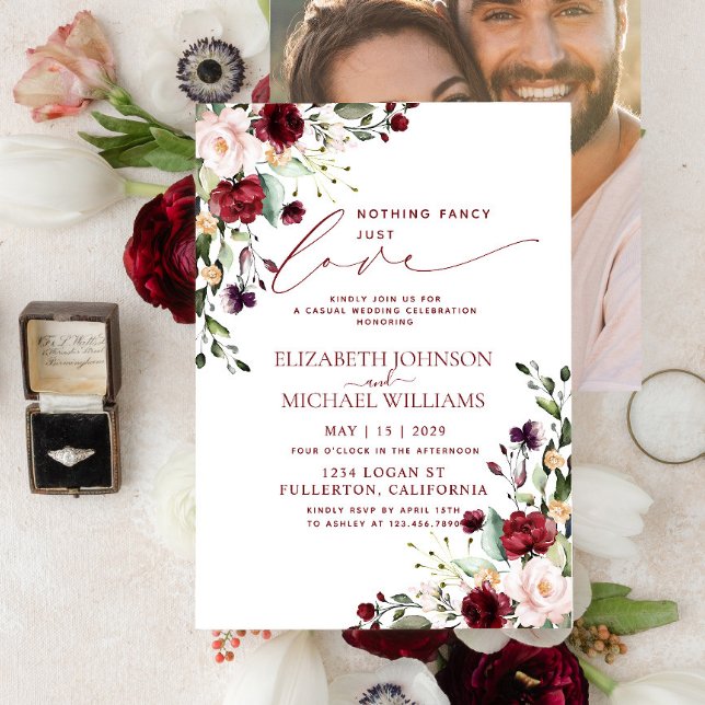 Invitación Nada Elegante Solo Amor Borgoña Foto Boda (Subido por el creador)