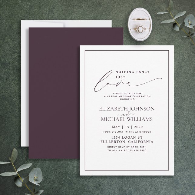 Invitación Nada Elegante Solo Amor Ciruela Morado Casual Boda (Subido por el creador)