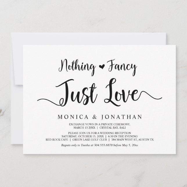 Invitación Nada Elegante, Solo Amor, Elopamiento Rústico Mode (Anverso)