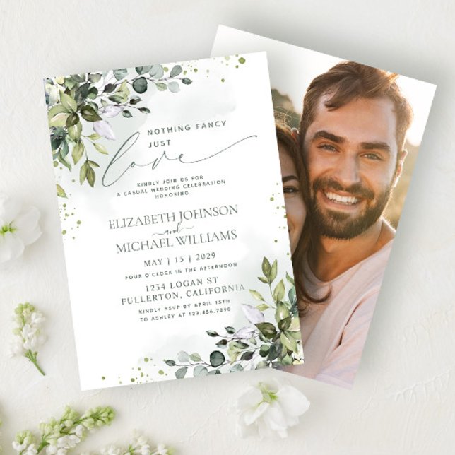 Invitación Nada Elegante Solo Amor Eucalipto Verde Foto (Subido por el creador)