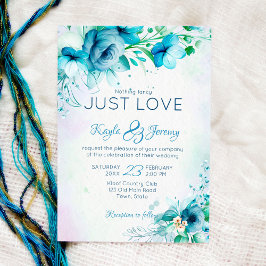 Invitación Nada elegante, solo amor flores azules turquesa bo