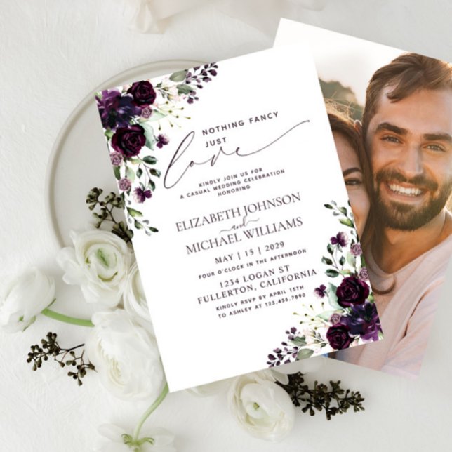 Invitación Nada Elegante Solo Amor Foto Bodas Morado (Subido por el creador)