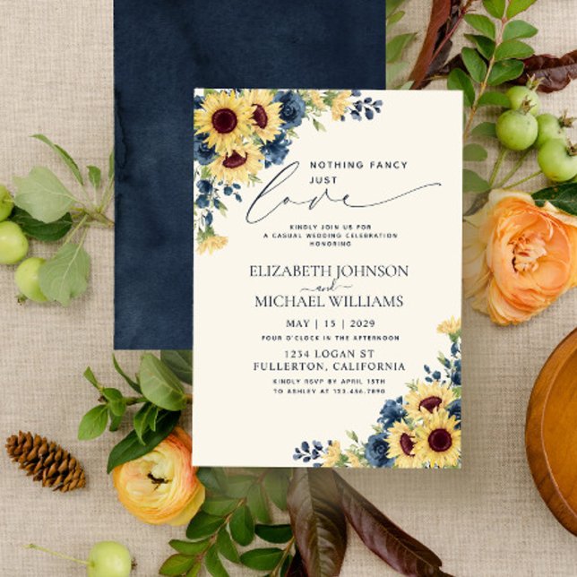 Invitación Nada Elegante Solo Amor Girasol Boda Azul (Subido por el creador)