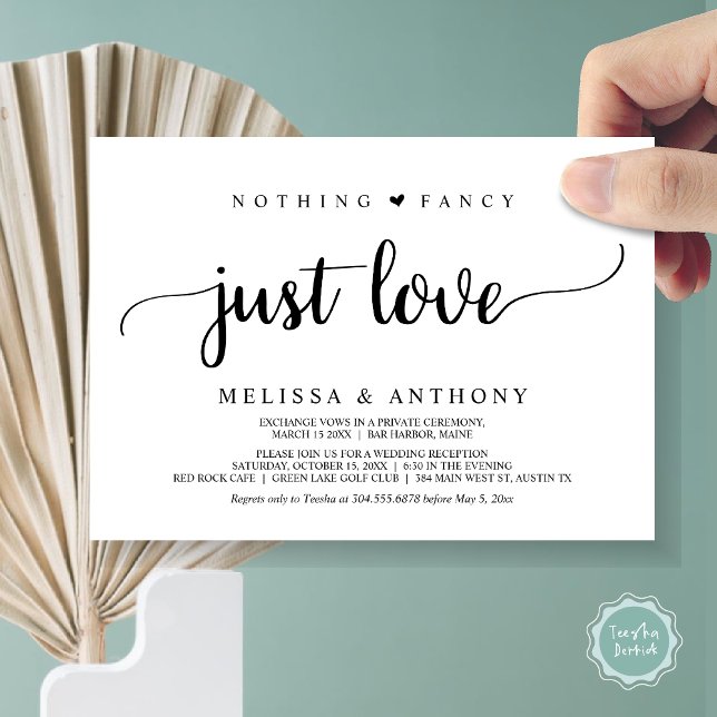 Invitación Nada Elegante Solo Amor, Huida, Boda Rústica (Nothing Fancy Just Love, Elopement, Rustic Wedding Invitation Card, in Black and White)