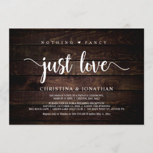 Invitación Nada elegante, solo amor, madera rústica, fuga