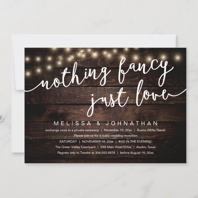 Invitación Nada Elegante, Solo Amor, Recepción de Boda Rústic (Anverso)