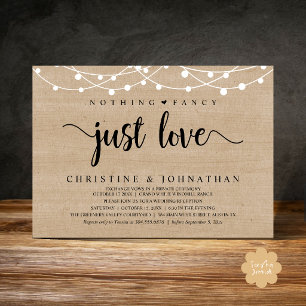 Invitación Nada Elegante Solo Amor, Recepción de Boda Rústica