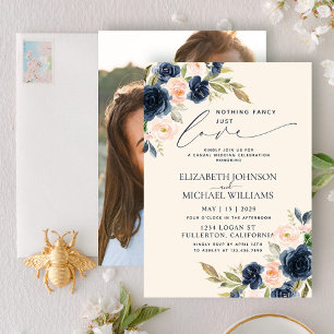 Invitación Nada Elegante Solo Amor Rosa Rubor Azul Marino Fot