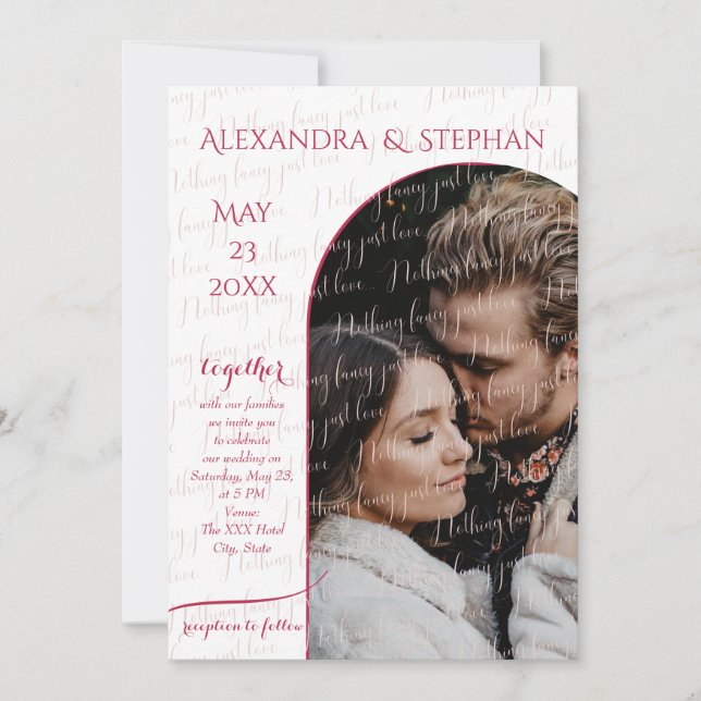 Invitación Nada Elegante Solo Amor Script Foto Magenta Rosa (Anverso)