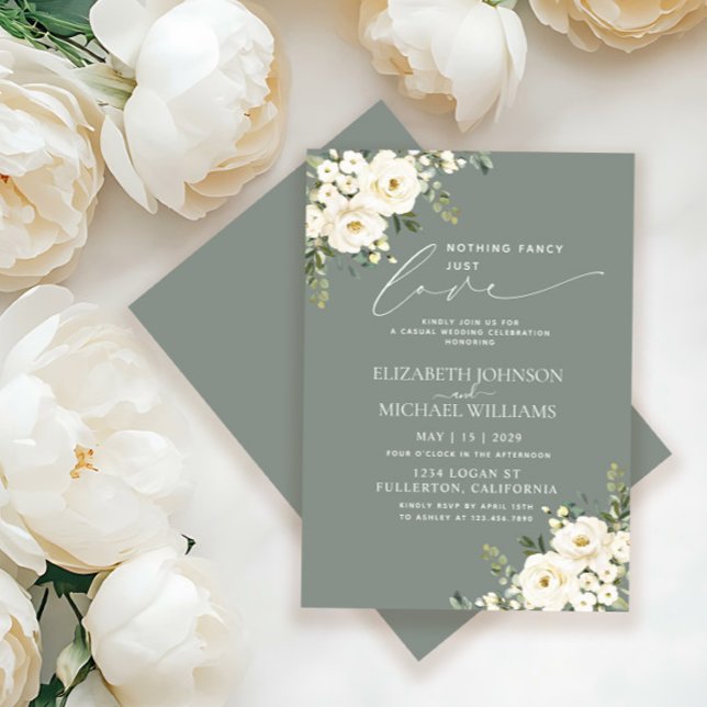 Invitación Nada Elegante Solo Amor Verde Salvia Floral Boda (Subido por el creador)