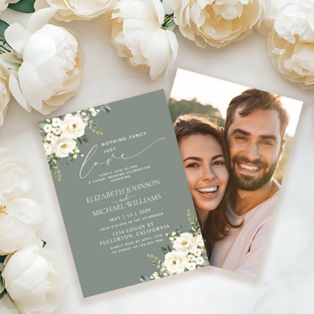 Invitación Nada Elegante Solo Amor Verde Salvia Foto Boda (Subido por el creador)