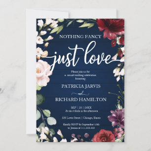 Invitación Nada Elegante Solo Boda Floral Azul Marino Amor