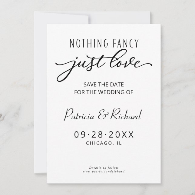 Invitación Nada Fancy Ama A La Boda Salva La Fecha (Anverso)