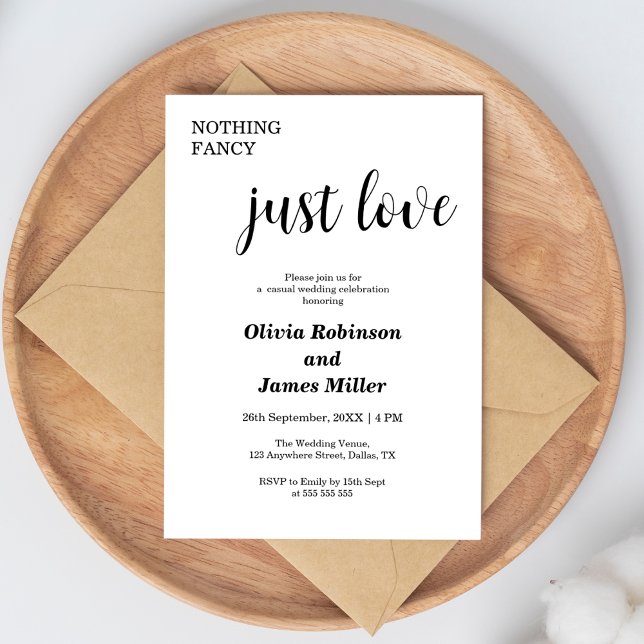 Invitación Nada Fancy Ama Al Boda Casual (Nothing Fancy Just Love Casual Wedding Invitation )