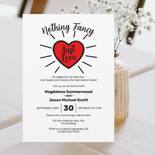 Invitación Nada Fancy Ama Al Boda Casual Del Corazón Rojo (Subido por el creador)