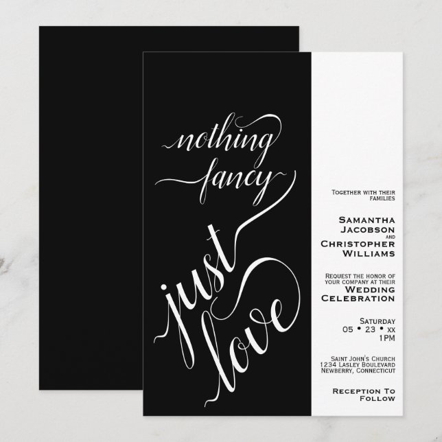Invitación Nada Fancy Ama Al Boda Negro Moderno (Anverso / Reverso)