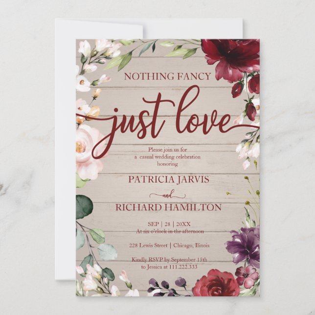 Invitación Nada Fancy Ama Al Crema Rústico Boda (Anverso)