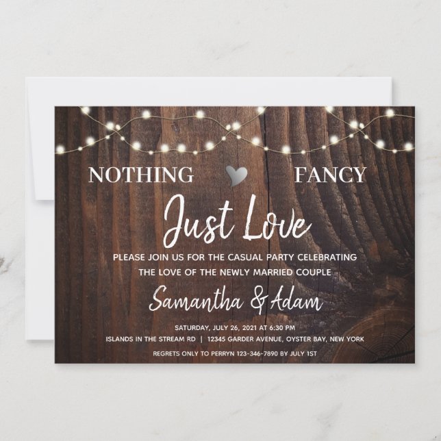 Invitación Nada Fancy Ama Las Cadenas Enciende La Madera Rúst (Anverso)