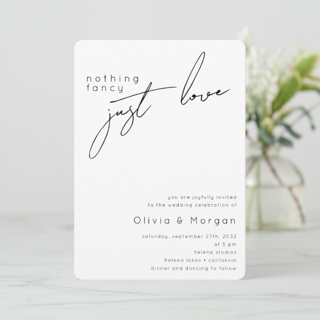 Invitación Nada Fancy Ama Simplemente Script QR Code Boda (Anverso de pie)