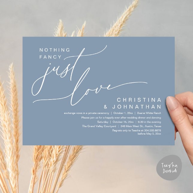 Invitación Nada Fancy Ama Solamente A Boda Fiesta De Cena (Nothing Fancy Just Love Modern Romantic Wedding Dinner Lunch Brunch Party Invites Card Dusty Blue)