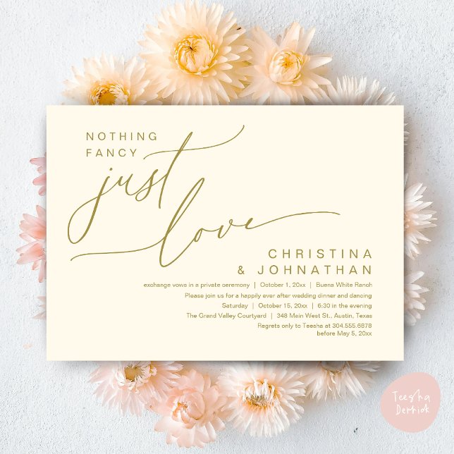 Invitación Nada Fancy Ama Solamente A Boda Fiesta De Cena (Nothing Fancy Just Love Modern Romantic Wedding Dinner Lunch Brunch Party Invites Card Yellow Gold)