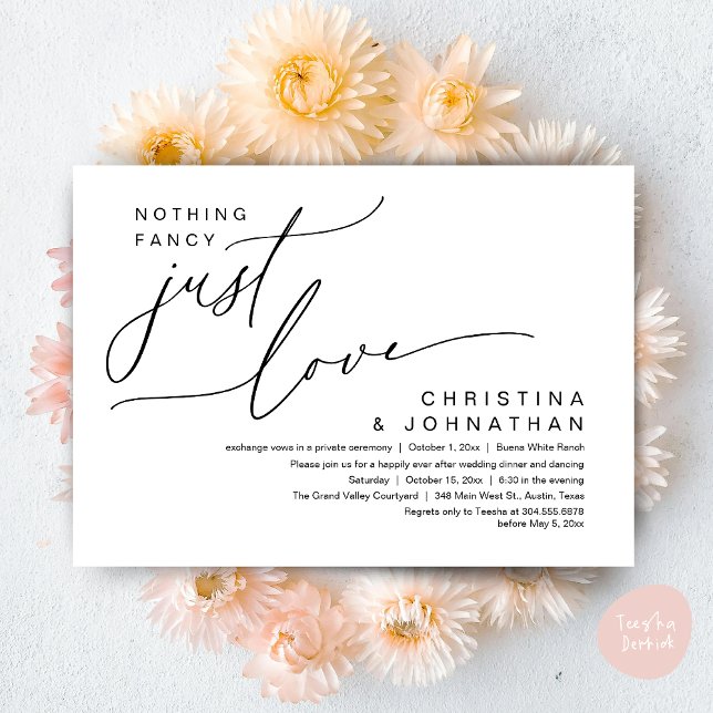 Invitación Nada Fancy Ama Solamente A Boda Fiesta De Cena (Nothing Fancy Just Love Modern Romantic Wedding Dinner Lunch Brunch Party Invites Card Black White)