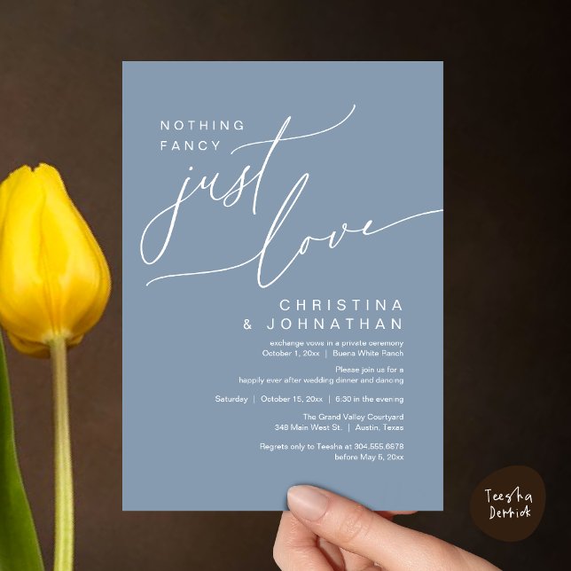 Invitación Nada Fancy Ama Solamente A Boda Fiesta De Cena (Nothing Fancy Just Love Modern Romantic Wedding Dinner Lunch Brunch Party Invites Card Dusty Blue)