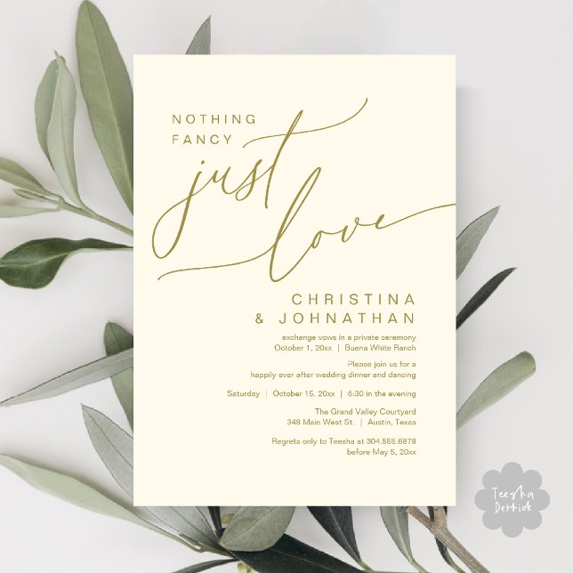 Invitación Nada Fancy Ama Solamente A Boda Fiesta De Cena (Nothing Fancy Just Love Modern Romantic Wedding Dinner Lunch Brunch Party Invites Card Yellow Gold)