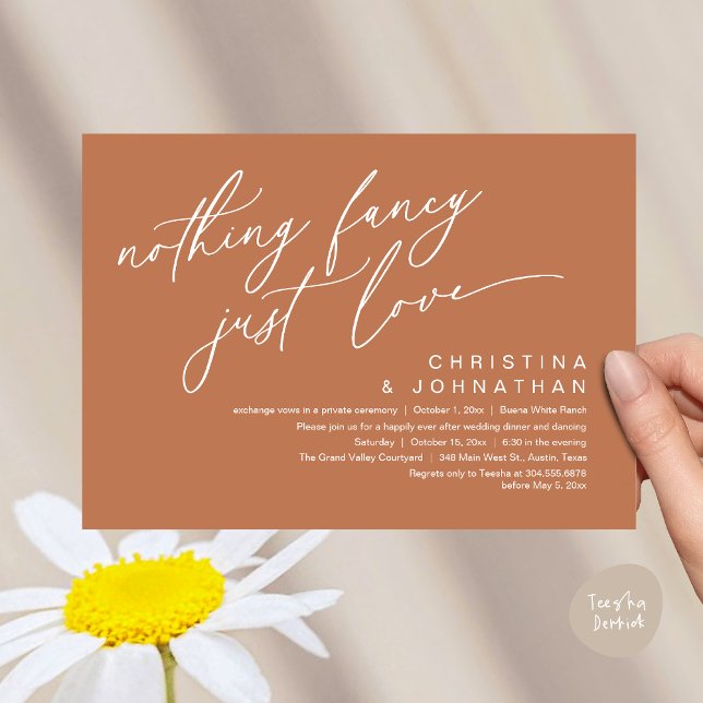Invitación Nada Fancy Ama Solamente A Boda Fiesta De Cena (Nothing Fancy Just Love Modern Romantic Wedding Dinner Party Invitation Card PDF Copper Brown Earthy)