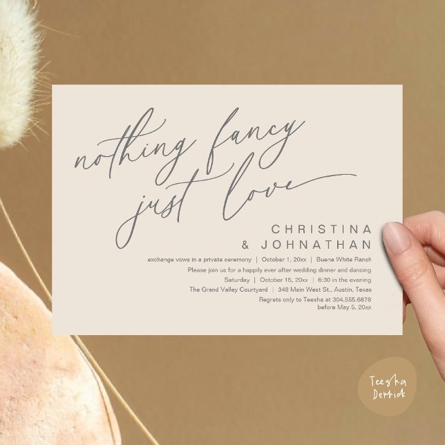 Invitación Nada Fancy Ama Solamente A Boda Fiesta De Cena (Nothing Fancy Just Love Modern Romantic Wedding Dinner Party Invitation Card PDF Cream Grey)