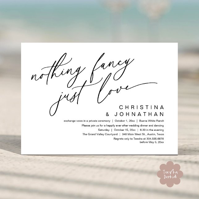Invitación Nada Fancy Ama Solamente A Boda Fiesta De Cena (Nothing Fancy Just Love Modern Romantic Wedding Dinner Party Invitation Card PDF Black White )