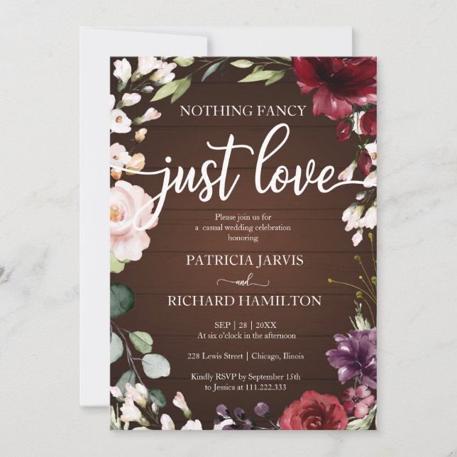 Invitación Nada Fancy Ama Solamente A Boda Floral Rústica (Anverso)