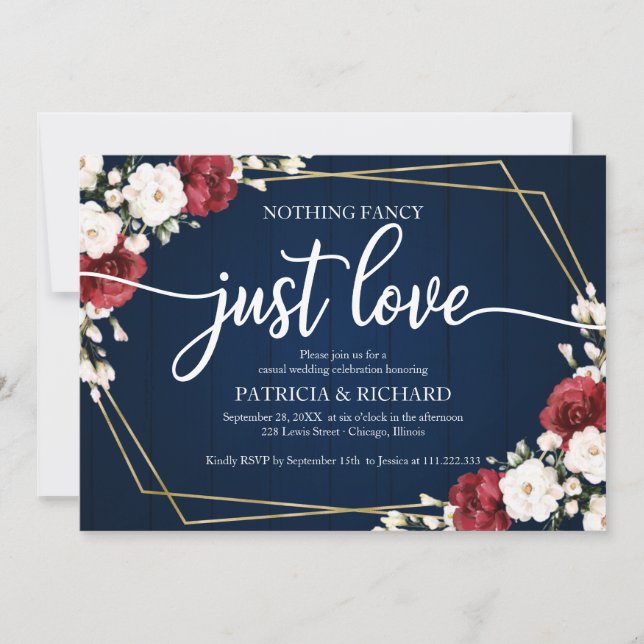 Invitación Nada Fancy Ama Solamente Boda Burgundy Geométrico (Anverso)