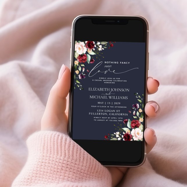 Invitación Nada Fancy Ama Solamente Burgundy Rubor Blue Photo (Subido por el creador)