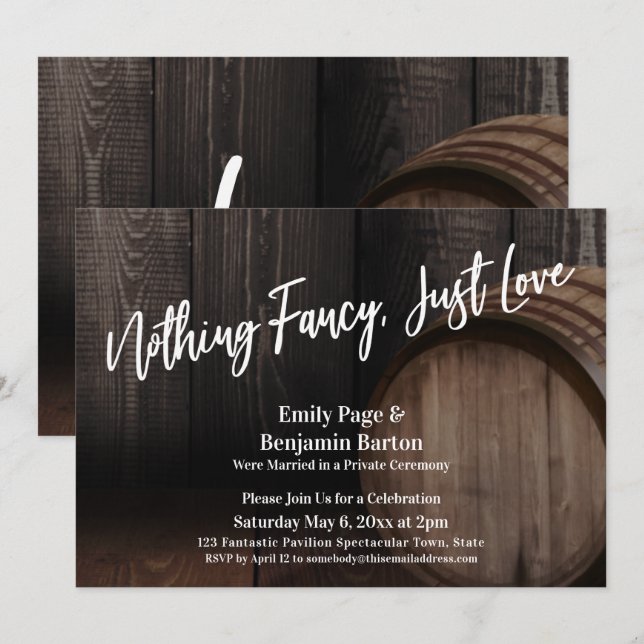 Invitación Nada Fancy Ama Solamente La Tipografía Barril De M (Anverso / Reverso)