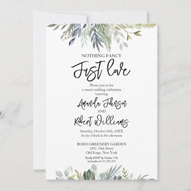 Invitación Nada Fancy Ama Sólo Al Boda De La Verdemia (Anverso)