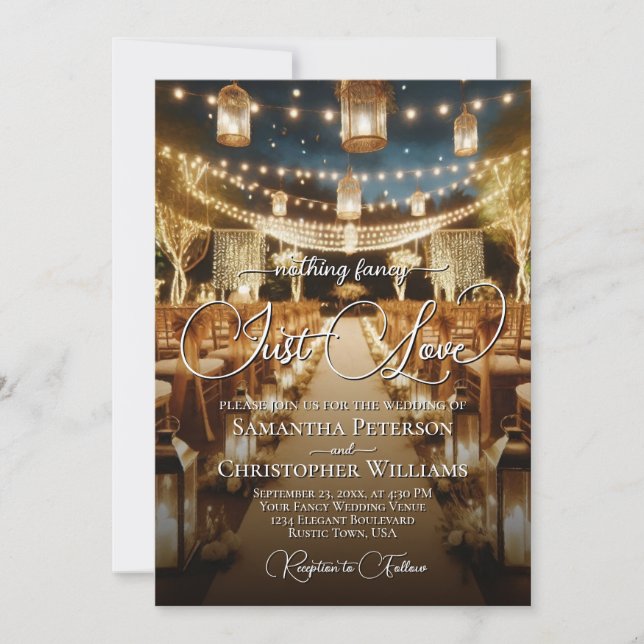 Invitación Nada Fancy Ama Sólo Linternas Y Bodas De Luces (Anverso)