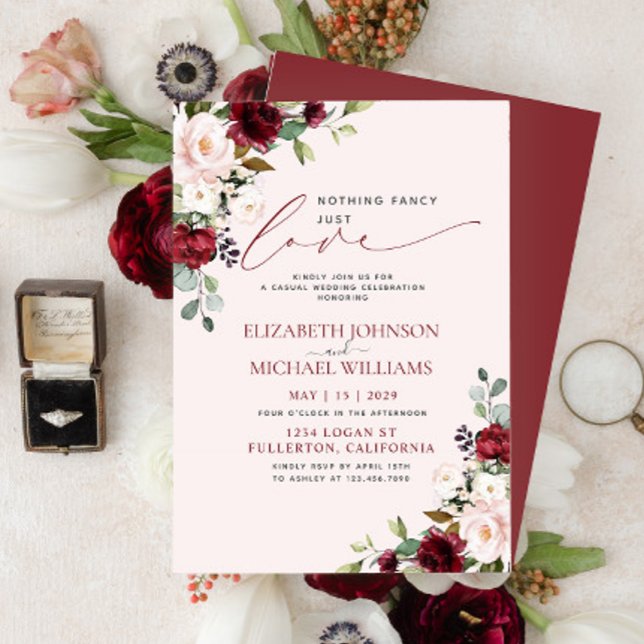 Invitación Nada Fancy Ama Solo Rubor Pink Burgundy (Subido por el creador)