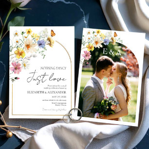 Invitación Nada Fancy Just Love   Boda fotográfico de flores 