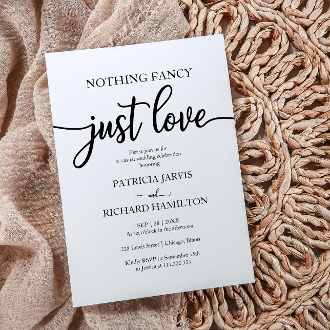 Invitación Nada Fancy Just Love Boda QR RSVP (Subido por el creador)