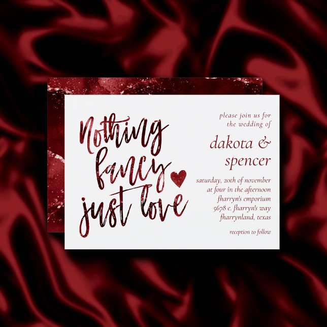 Invitación Nada Fancy Just Love | Boda Rojo Crimson Oscuro (Subido por el creador)