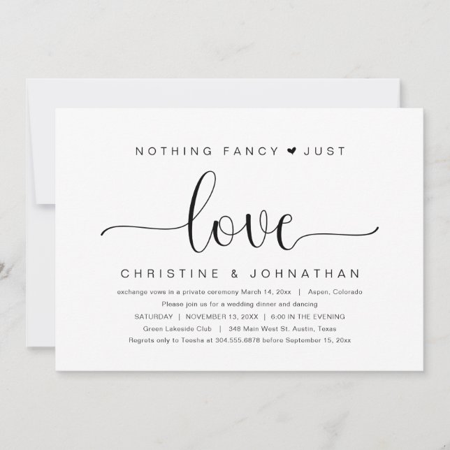 Invitación Nada Fancy Just Love, Fiesta De Elopement Boda (Anverso)