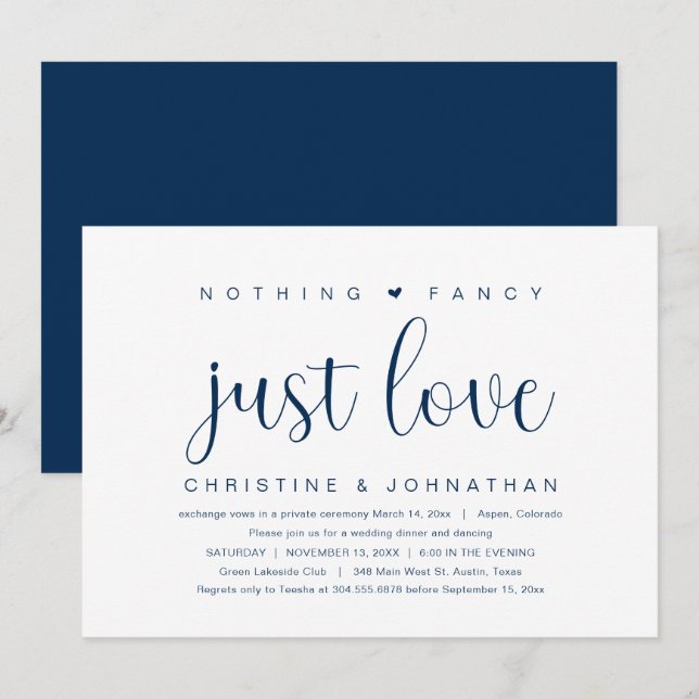 Invitación Nada Fancy Just Love, Fiesta De Elopement Boda (Anverso / Reverso)