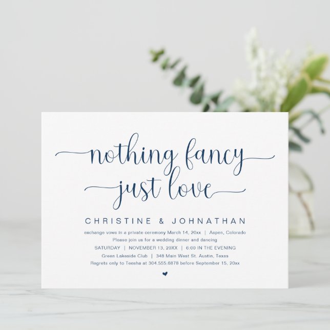 Invitación Nada Fancy Just Love, Fiesta De Elopement Boda (Anverso de pie)