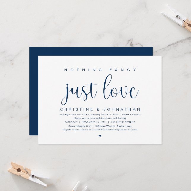 Invitación Nada Fancy Just Love, Fiesta De Elopement Boda (Anverso/Reverso In Situ)