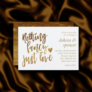 Invitación Nada Fancy Just Love   MicroBoda Gold Heart