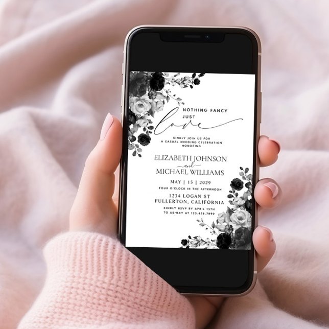 Invitación Nada Fancy Love Just Love Black Flowers Boda (Subido por el creador)