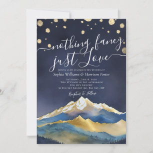 Invitación Nada Fancy Love Just Love Blue Gold Mountain Boda
