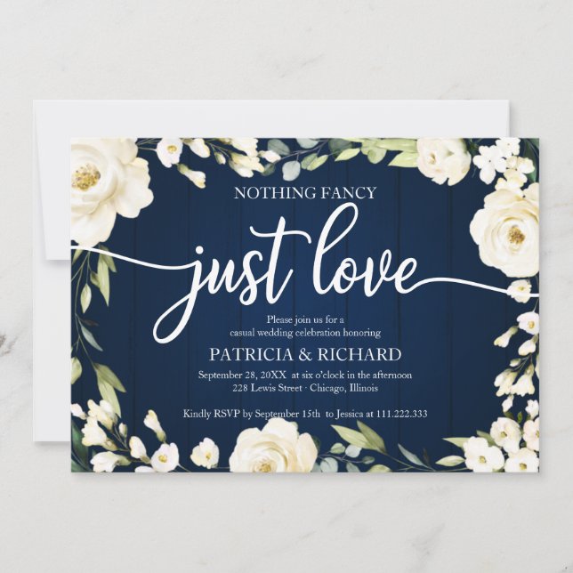 Invitación Nada Fancy Love Just Love Boda White Floral (Anverso)