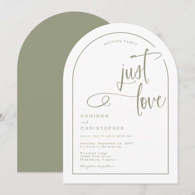 Invitación Nada Fancy Love Just Love Handwriter Script Boda (Anverso / Reverso)
